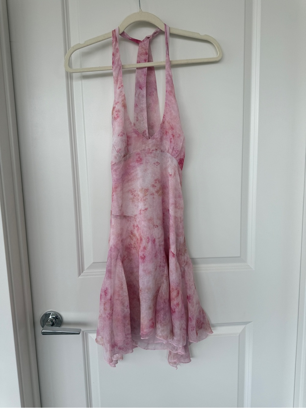 PrettyLittleThing Pink Watercolor Halter-Neck Dress
